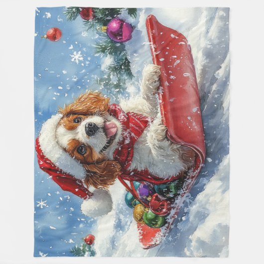 Couverture Polaire Cavalier King Charles Spaniel Chien Sledge Noël (Devant)