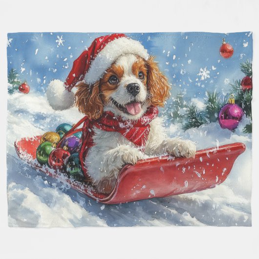 Couverture Polaire Cavalier King Charles Spaniel Chien Sledge Noël (Devant (Horizontal))