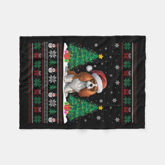 Couverture Polaire Cavalier King Charles Spaniel Chien Xmas Lumières  (Devant (Horizontal))