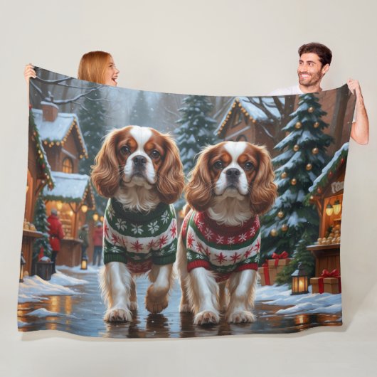 Couverture Polaire Cavalier King Charles Spaniel Dogs Christmas Snow  (En situation)