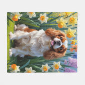 Couverture Polaire Cavalier King Charles Spaniel Fleurs de printemps (Devant (Horizontal))