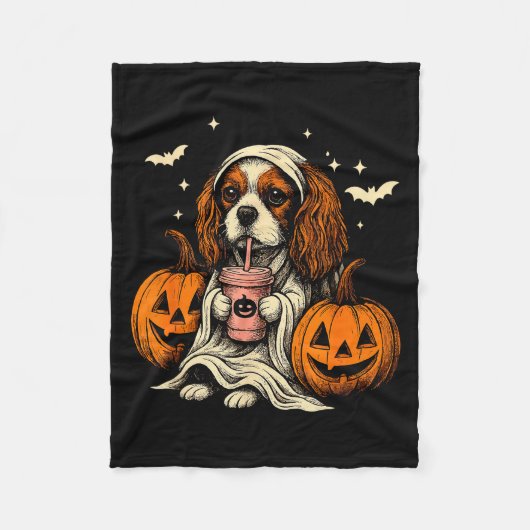 Couverture Polaire Cavalier King Charles Spaniel Ghost Halloween Cava (Devant)