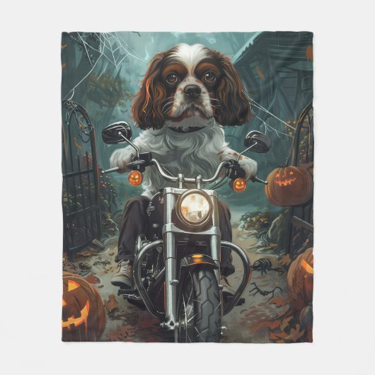Couverture Polaire Cavalier King Charles Spaniel Halloween effrayant (Devant)