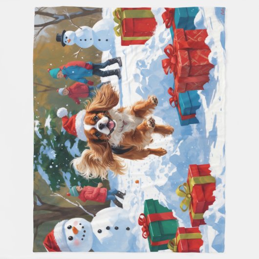 Couverture Polaire Cavalier King Charles Spaniel Neige avec Noël (Devant)
