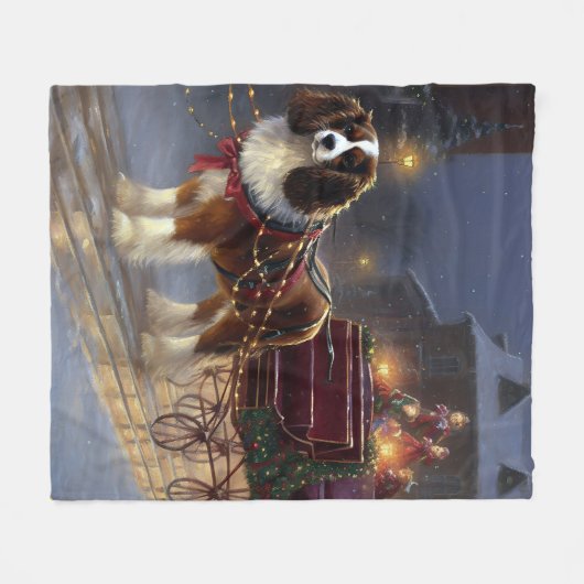Couverture Polaire Cavalier King Charles Spaniel Noël Festive (Devant (Horizontal))