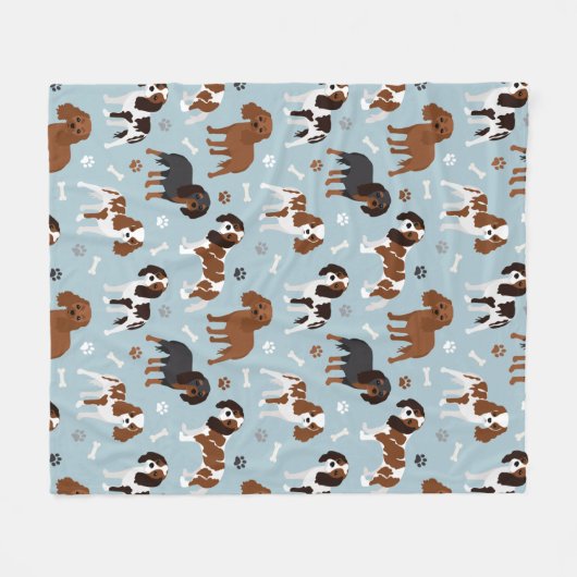 Couverture Polaire Cavalier King Charles Spaniel Paws and Bones (Devant (Horizontal))