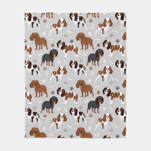Couverture Polaire Cavalier King Charles Spaniel Paws and Bones (Devant)