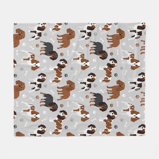Couverture Polaire Cavalier King Charles Spaniel Paws and Bones (Devant (Horizontal))