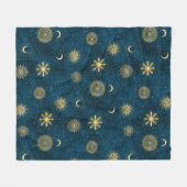 Couverture Polaire Céleste Bleu et Or Starry Night Crescent Lune (Devant (Horizontal))