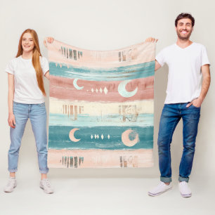 Couverture Polaire Céleste Rustique Rayure Lune Soleil Terreux (4)