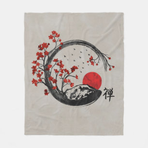 Couverture Polaire Cercle d'Enso de zen et branches de Sakura