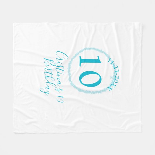 Couverture Polaire Cercle turquoise. Parties scintillant ronde 10e an (Devant (Horizontal))