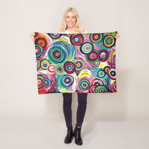 Couverture Polaire Cercles colorés et torsades Art Abstrait original