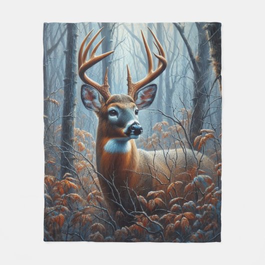 Couverture Polaire Cerf à queue blanche debout dans la forêt (Devant)