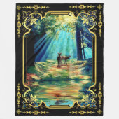 Couverture Polaire Cerf au soleil strie forêt et l'eau fleece bl (Devant)