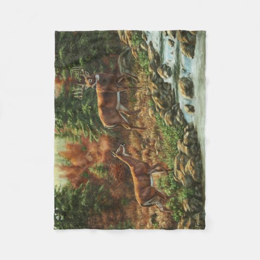 Couverture Polaire Cerf blanc et cascade (Devant)