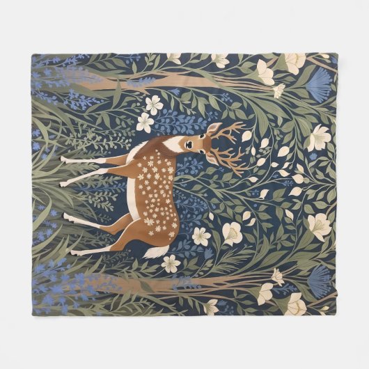 Couverture Polaire Cerf Dans La Forêt Bluebell William Morris Inspiré (Devant (Horizontal))