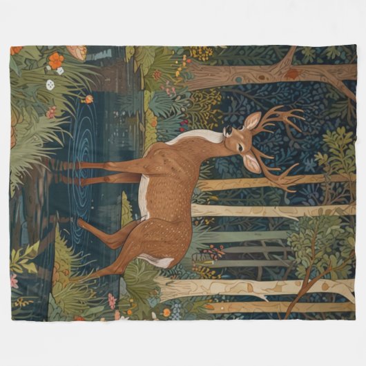 Couverture Polaire Cerf de forêt rétro (Devant (Horizontal))
