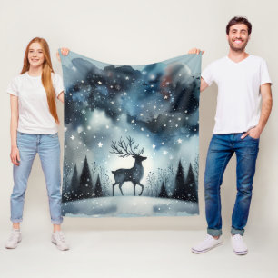 Couverture Polaire Cerf de Nuit d'Hiver Étoilé