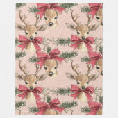 Couverture Polaire Cerf mignon avec Bow rouge | Noël rose (Devant)