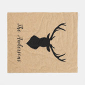 Couverture Polaire Cerf noir rustique | Kraft | Nom de famille (Devant (Horizontal))