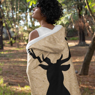 Couverture Polaire Cerf noir rustique Kraft Nom de famille