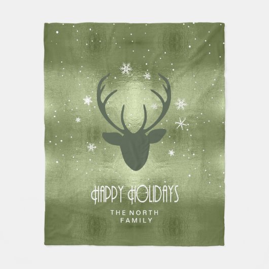Couverture Polaire Cerfs Antlers Silhouette & Snowflakes Green ID861 (Devant)