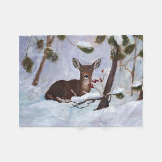 Couverture Polaire Cerfs communs de baie de houx (Devant (Horizontal))