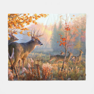 Couverture Polaire Cerfs et biches d'automne Forêt Prairie