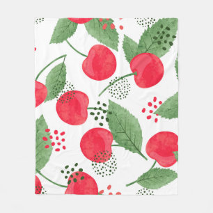 Couverture Polaire Cerise Berries Vintage, Aquarelle Sans Fil.