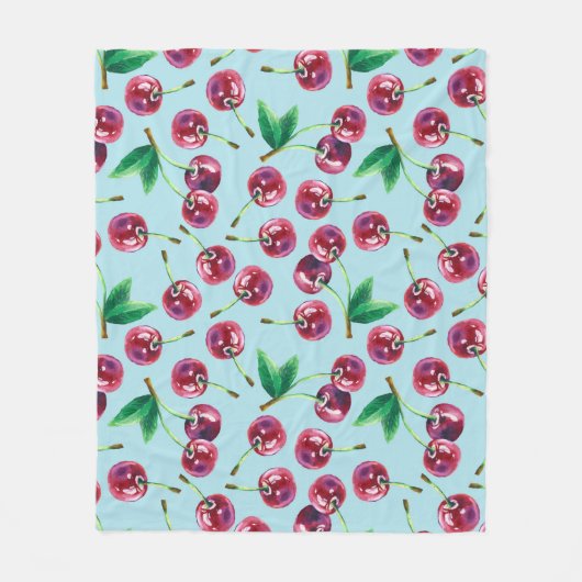 Couverture Polaire Cerises d'aquarelle modernes : Motif de baies jute (Devant)