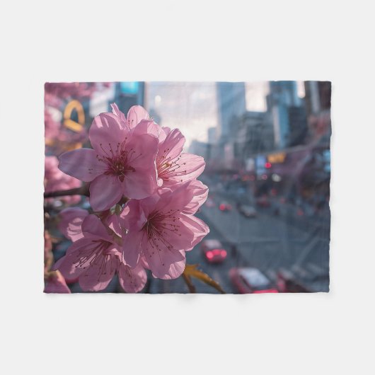Couverture Polaire Cerisier Moderne en Fleur (Devant (Horizontal))