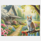 Couverture Polaire Chalet de printemps/jardin & chat (Devant (Horizontal))
