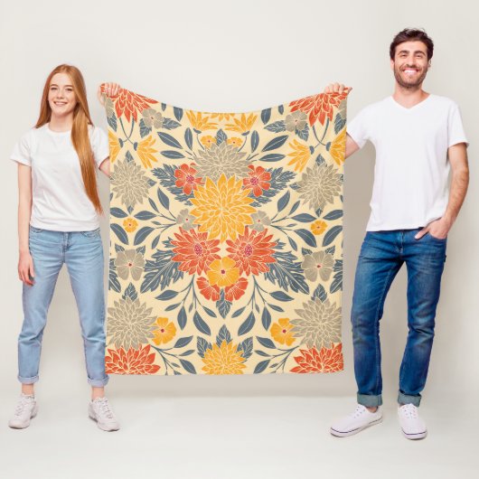 Couverture Polaire Chaleureux Jaune, Orange & Bleu Floral (En situation)