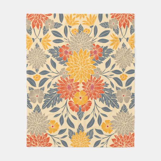 Couverture Polaire Chaleureux Jaune, Orange & Bleu Floral (Devant)