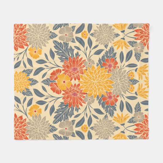 Couverture Polaire Chaleureux Jaune, Orange & Bleu Floral (Devant (Horizontal))