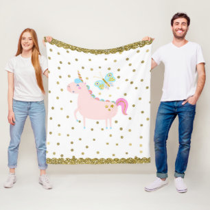 Couverture Polaire Chambre de fille licorne pailletée rose et or Nurs