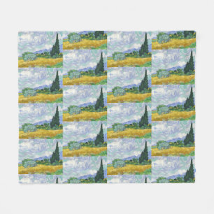 Couverture Polaire Champ de blé de Van Gogh avec Cyprès Art