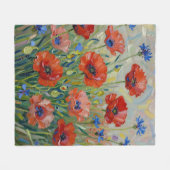 Couverture Polaire Champ de Coquelicots Rouges Impressionniste (Devant (Horizontal))