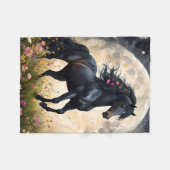 Couverture Polaire Champ de fleur de lune de cheval noir, (Devant (Horizontal))