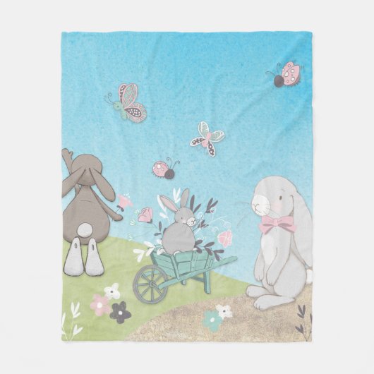Couverture Polaire Champ de lapins de printemps (Devant)