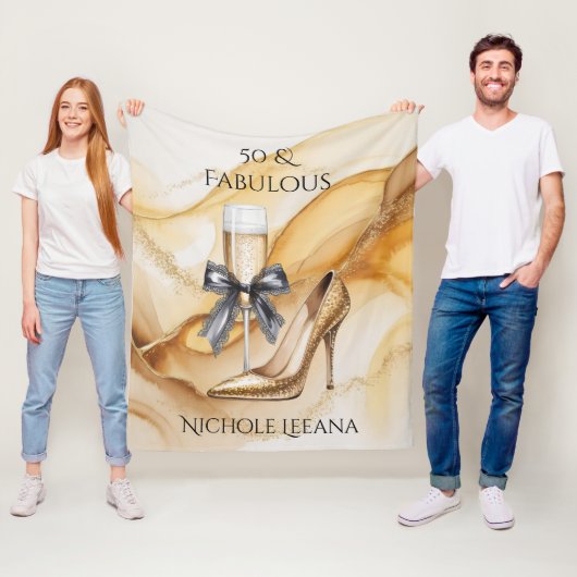 Couverture Polaire Champagne Pailleté Or 50 ans et Incroyable Anniver (En situation)