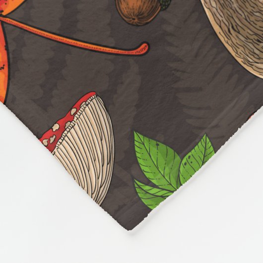 Couverture Polaire Champignons d'automne, feuilles, noix et baies sur (Coin)