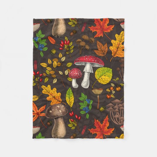 Couverture Polaire Champignons d'automne, feuilles, noix et baies sur (Devant)