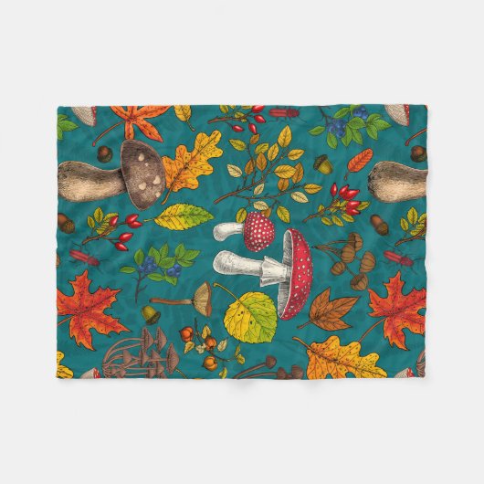 Couverture Polaire Champignons d'automne, feuilles, noix et baies sur (Devant (Horizontal))