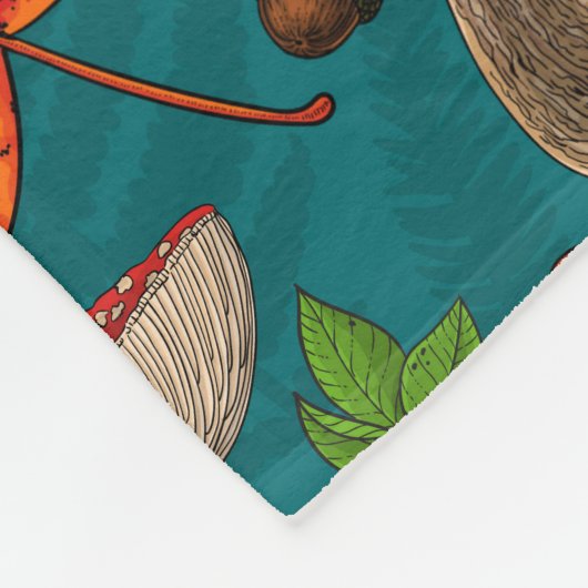 Couverture Polaire Champignons d'automne, feuilles, noix et baies sur (Coin)