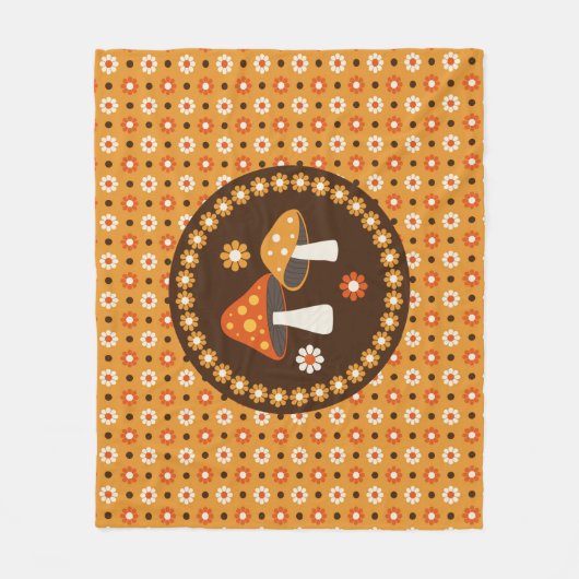 Couverture Polaire Champignons et fleurs doux rétro (Devant)