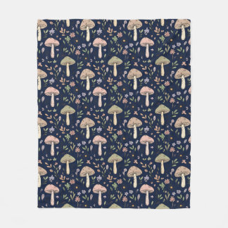 Couverture Polaire Champignons Navy foncé | Cadeau minimaliste et cos