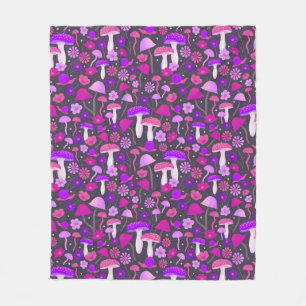 Couverture Polaire Champignons rétro mignons Trippy violet, rose et n