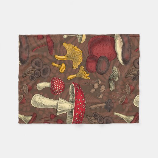 Couverture Polaire Champignons sauvages sur brun (Devant (Horizontal))